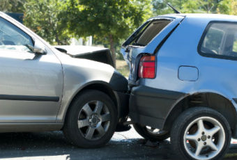 A car that has been hit by another car.